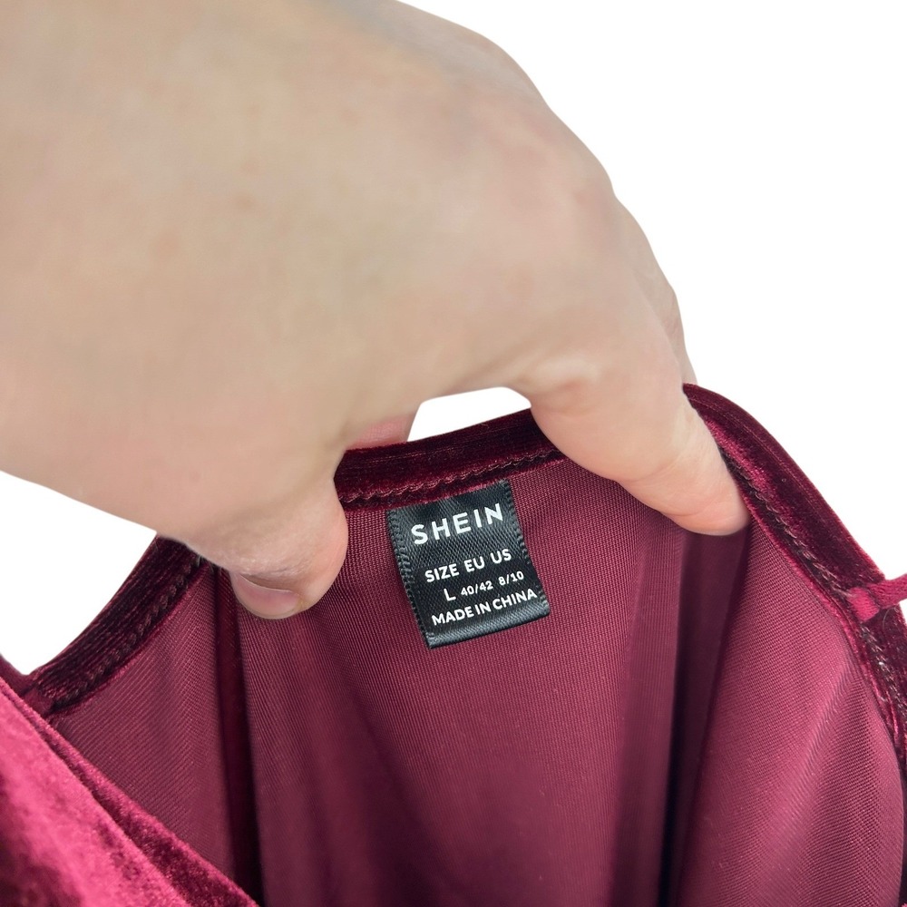 Velvet Cowl Neck Bodycon Dress L Burgundy Midi Y2K Dark Romantic Date Night - Picture 4 of 9